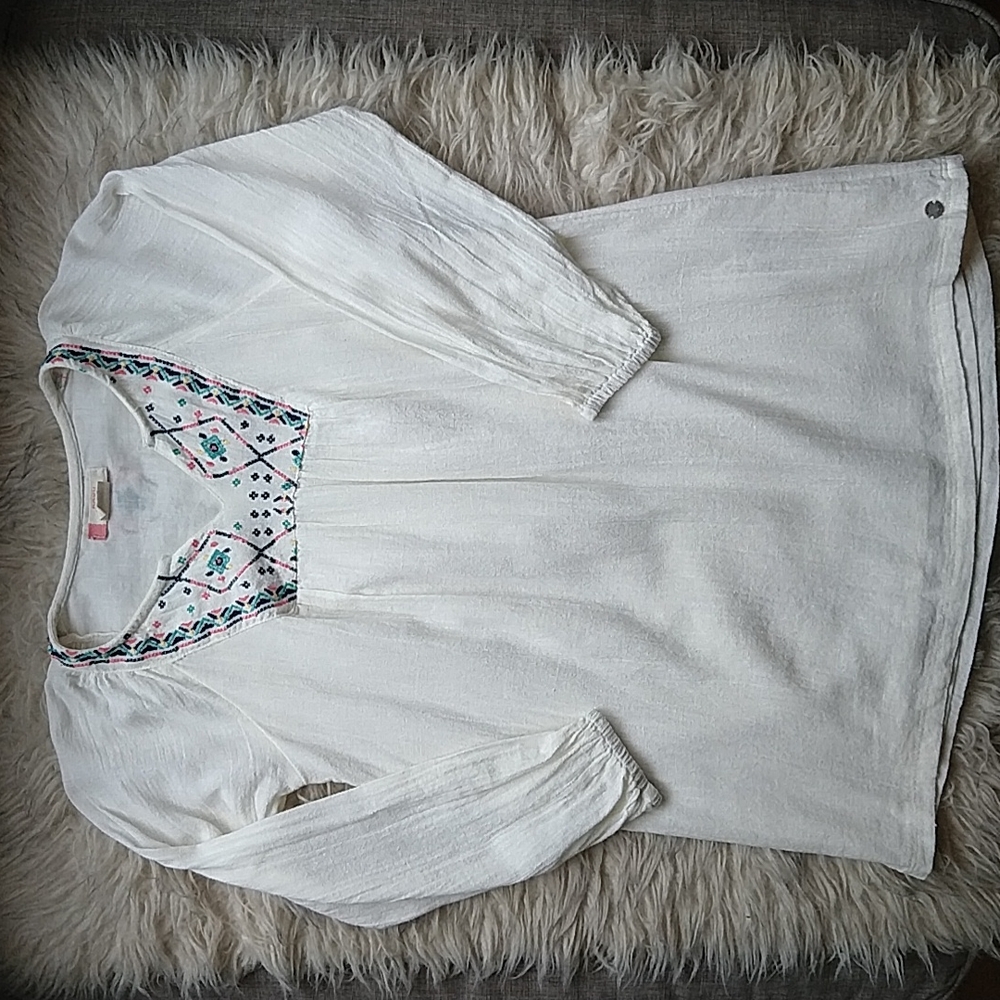 Roxy Girl's White Tunic Dress Boho Long Sleeve Soft Cotton 8